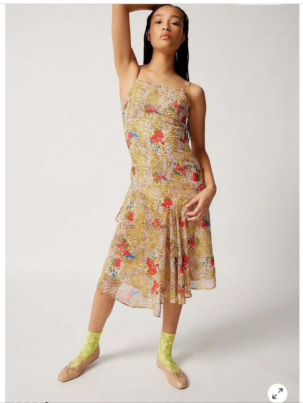 NWT Urban Outfitters Vicky Yellow Leopard Cascade Flounce Dress Size S